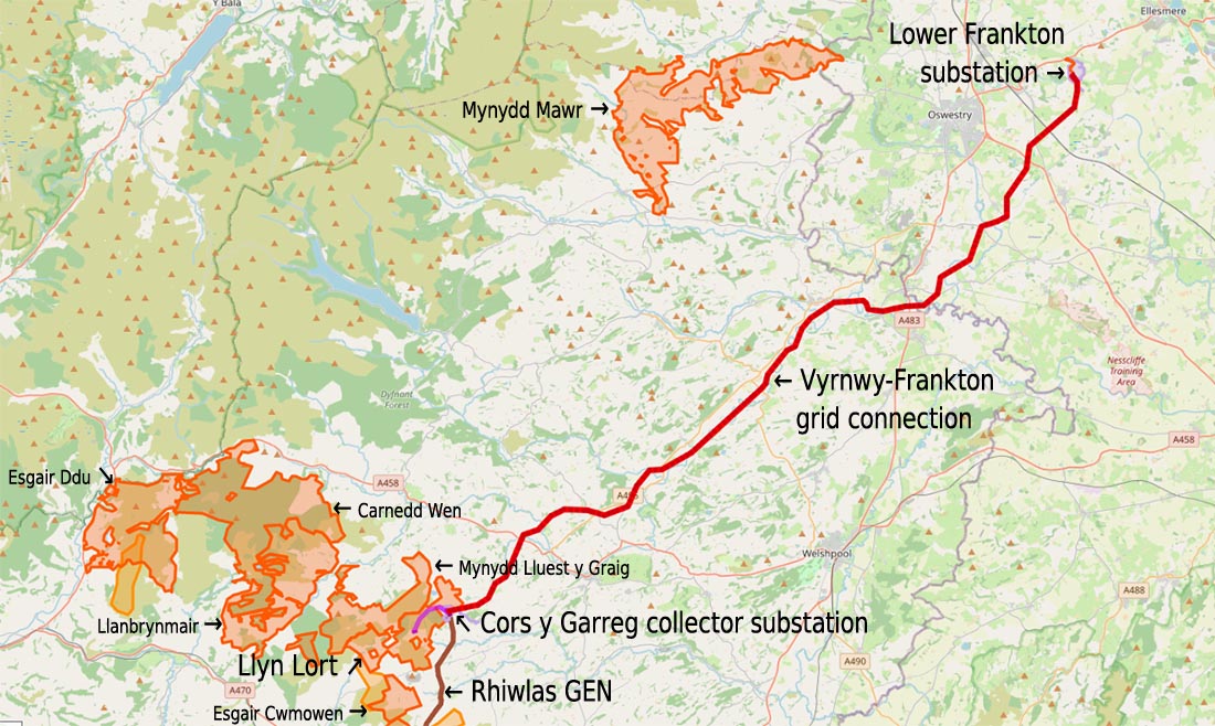 llinell peilon Efyrnwy-Frankton arfaethedig